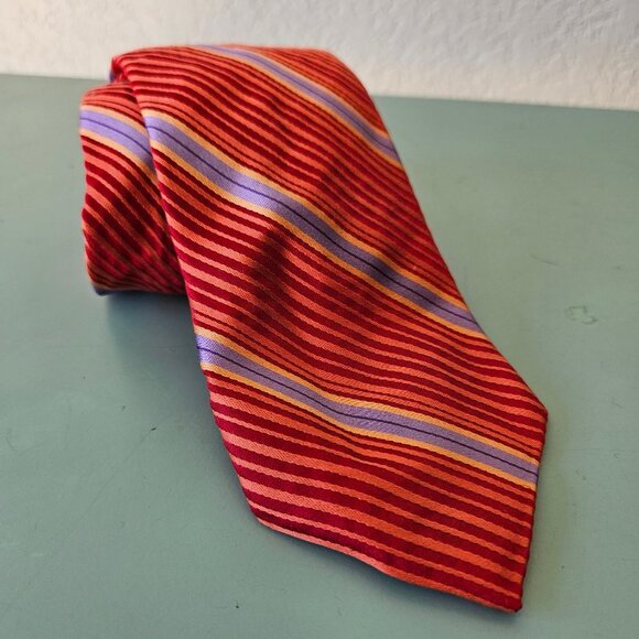 Ted Baker London Other - Ted Baker London Red Orange Purple Silk Striped Paisley Tie Necktie Made in USA